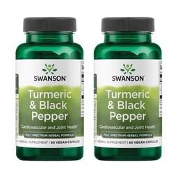 Swanson Turmeric & Black Pepper - Supplément de soutien pour la santé des articulations organiques, la santé cardiaque, la digestion et le foie - Formule naturelle pour la biodisponibilité améliorée et l'absorption - (60 capsules de Veggie) 2 Pack