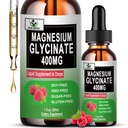 Glycinat de magnésium gouttes liquides, Glycinat de magnésium pur 400mg pour os, 6X supplément de magnésium liquide d'absorption élevée, végétalien, non-OGM, sans gluten