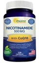 Nicotinamide avec CoQ10 (120 capsules) - Vitamine B3 500mg (Niacinamide Flush Free) - Coenzyme Q10 Poudre - VIT B-3 et Coq 10 pilules supplémentaires pour soutenir l'énergie, la DNA et la santé des cellules de la peau