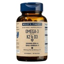 Wiley's Finest Wild Alaskan Fish Oil Vitamine K2 & D3 Softgels - 500mg d'EPA et DHA Omega-3s pour le soutien de la santé des os et du coeur - 60 Softgels (60 portions)