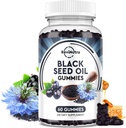 Huile de graines noires Gummies-Organic Cold Pressed Nigella Sativa Huile de graines noires avec miel, vitamine B6, C, D3, curcuma, grenade, soutien immunitaire, digestion, fonction cérébrale, cheveux et peau-60 Gummies