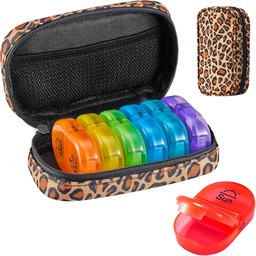 Serfeymi Weekly Travel Pill Organizer 2 fois par jour AM PM Upgraded Rainbow Pill Box 7 Day with Portable Zipper Toile Pill Case, organisateur de médicaments pour les pilules, vitamines, huiles de poisson - Brown 01