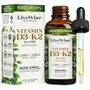 LiveWise Naturals Vitamine D3 with K2 Liquid Drops, All Natural, Non-GMO, USA Made, 1208 UI Vitamine D3 & 25 mcg K2, soutient la santé osseuse et les niveaux d'énergie, infusé de menthe poivrée, d'olive et d'huile MCT