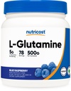 Poudre de L-glutamine Nutricost (500 grammes) (framboise bleue)