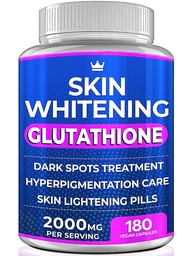 Pilules blanchissantes au glutathione - 180 capsules 2000mg Glutathione - Supplément efficace d'éclaircissement de la peau - Spots foncés, Détachant la cicatrice du mélasme et de l'acné, traitement d'hyperpigmentation - Antioxydant anti-âge