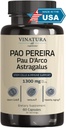 VINATURA Pao Pereira + PAU D'Arco, Astragalus - 1300MG Serving, USA Made & Tested, Stem Cells and Immune Support, 60 Capsules