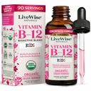 LiveWise Naturals Vitamin B12 Flüssigkeitstropfen für Kinder | Kleinkinder und Kinder I Methylcobalamin und Adenosylcobalamin | USDA Organic I Vegan | Non-GMO | Gluten Free | Low Dose