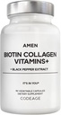 Amen Biotin Collagen Vitamine + 10.000 mcg Biotin Supplement - hydrolysiertes Kollagen, Vitamine C & E, Folat, Hyaluronsäure, Keratin, MSM, Saw Palmetto - 3-Monat-Versorgung - Non-GMO - 90 Kapseln