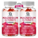 Magnésium Glycinat Gommies 400 mg avec 100 mg de magnésium composite - Supplément de potassium de magnésium chélaté avec vitamine D, B6 soutient calme, sommeil, mémoire et crampes musculaires, sans sucre - 120 gommies