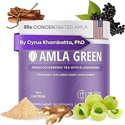 Amla Powder & Immunity Blend Superfood Supplement avec Elderberry, 20x Ultra Concentré Amla, Immune Support, Fabriqué avec Ginger, cannelle, menthe poivrée, fraises indiennes, immunité, 90 portions