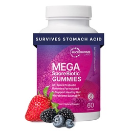 Microbiome Labs Spore based Probiotic Gummies for Women, Men & Children - MegaSporeBiotique Gummies - 4 Bacillus Probiotics for Digestive Health & Microbiome Support - Berry Flavor (60 Gummies)