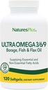 Natures Plus Ultra Omega 3 6 9-1200 mg, 120 Softgels - Borage Oil, Fish Oil, Flax Oil Supplement - Gluten-Free - 120 Servings
