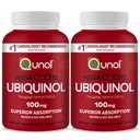 Qunol Mega Ubiquinol Coq10 100mg, Absorption supérieure, eau brevetée et supplément naturel de graisse soluble Forme de Coenzyme Q10, Antioxydant pour la santé cardiaque, 60 Softgels, Pack de 2