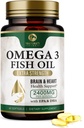 Pilules d'huile de poisson Omega 3 2400mg - Suppléments d'huile de poisson Omega 3 Triple Strength - Meilleurs acides gras EPA et DHA pour le soutien du cerveau et du cœur, supplément Omega3 de la nature, 30 jours d'approvisionnement - 60 Softgels