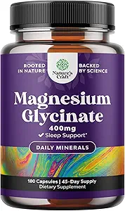Supplément Glycinate de Magnésium pur 400mg par portion - Capsules de magnésium chélaté à haute absorption végane pour les femmes et les hommes avec 400mg élémentaire pour le sommeil d'humeur et le soutien à la relaxation - 180 Compte