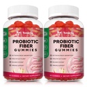 Gommies de fibre probiotiques 9-en-1 pour adultes et adolescents 16G Fibre par portion, supplément de fibre de Psyllium avec 5 Million CFU Bacillus Coagulans, Inuline, vinaigre de cidre pour le bien-être digestif, Gut et immunitaire - 2 bouteilles