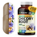 Supplément de fibre de chicorée BIO KRAUTER - 1200 mg Résistance - 250 Compte - Poudre de racine de chicorée - Capsules d'inuline pour support digestif - Vegan