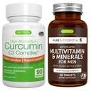 Multivitamine & Minéraux pour les hommes + Complexe de Curcumine haute absorption C3, ensemble végétalien, libération prolongée Multivitamine avancée + 300% Curcuminoïdes d'absorption plus grande avec prise rapide, par Igennus