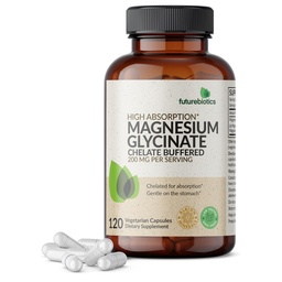 Futurebiotics Glycinate de magnésium 200 MG par portion Chélaté pour une absorption élevée, doux sur l'estomac, non-OGM, 120 Capsules végétariennes