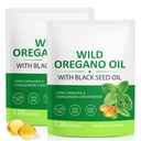 Huile d'Origan Softgels, 2 en 1 huile d'Origan avec huile de graines noires 240 Compte, capsules de supplément d'huile d'Origan, extrait d'huile d'Origan biologique, non-OGM, sans gluten - 2 sacs