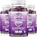 Gommies de soutien du système Immune de l'ÂGE NOUVEAU - Gommies de mûrier noir de Sambucus avec vitamine C et zinc (Support Immune 180 Gommies)