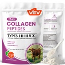 Poudre de peptides multicollagène VEV, 16 oz (41 portions) – Type I, II, III, V, X, Collagène hydrolysé, Puissance de l'acide hyaluronique, Biotine, Vitamine C, Supporte la peau, Non aromatisée, Dissolves facilement