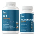 Dr Tobias AKG Supplément et Omega végétalien 3 Huile d'algues, soutien énergie cellulaire et santé globale avec AKG, EPA et DHA, végétalien, sans gluten, non-OGM