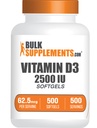 BulkSupplements.com Vitamin D3 2500IU Softgels - Cholecalciferol, D3 Supplement, Vitamin D 2500 IU - 1 Vitamin D3 Softgel (62,5mcg Vitamin D) pro Servierung, 500 Graf (Pack von 1)