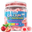 Enfants Gommies de calcium + D3 & Magnésium pour 4+, avec Citrate de calcium Gluconate de calcium, Lactate de calcium, Probiotiques et prébiotiques pour la santé osseuse des enfants, Soutien musculaire,Sanitaire,Sans sucre 60Cts