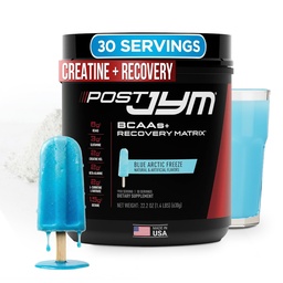 Supplément JYM Science Post JYM Active Matrix Blue Artic Freeze Amino Recovery Pure Creatine HCL, BCAA, Glutamine, Carnitine, Betaine, Taurine pour la force, la réparation, la performance 30 portions