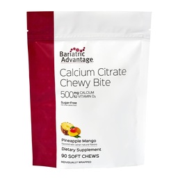 Avantage bariatrique Citrate de calcium Morceaux à croquer 500 mg - Très absorbant et digestible - Vitamine D3 - Supplément de calcium facilement à croquer - Mangue à ananas - 90 Compte