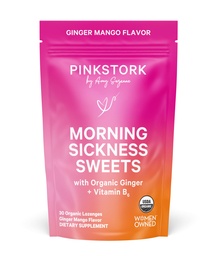 Pink Stork Maladie du matin Sweets, Gingembre de mangue biologique Candy avec vitamine B6 pour la maladie du matin, maladie du mouvement, brûlures d'estomac prénatales - La grossesse doit avoir - 30 gouttes enrobées