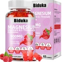 900mg Magnésium complexe 65 Gommies de framboise, sans sucre Magnésium Glycinate et supplément potassique L-Thréonate avec vitamine D, B6, CoQ10 pour la relaxation