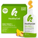 Supplément liquide multivitamine vegan quotidien avec fer et oméga-3, 25+ vitamines essentielles, minéraux et nutriments pour la santé du cerveau et du coeur, le soutien immunitaire et l'énergie - 30 Gel Packs