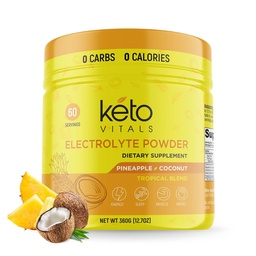 Keto Vitals Electrolytes Poudre - Sans sucre Kéto Electrolytes Poudre avec Potassium, Magnésium, Sodium, et Calcium - Sans sucre Electrolyte Buvez Mix & Poudre d'hydratation, 60 portions, noix de coco ananas
