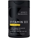Recherche sportive Vitamine D3 5000 UI avec l'huile de noix de coco MCT - Supplément de vitamine D à haute puissance pour le soutien immunitaire et os - sans OGM, sans gluten et sans soja – 125 mcg, 30 softgels liquides
