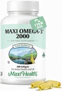 Supplément Omega 3 - Omega-3 Huile de poisson 2000mg - Source naturelle de l'EPA et DHA - Santé du coeur, du cerveau et des articulations - Poissons marins capturés sauvagement - 200 softgels végétariens par Maxi Health