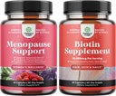 Ensemble de complément à la ménopause à base de plantes pour les femmes et 10000 mcg Pure Biotin Pills pour les femmes et les hommes - Parfait pour l'équilibre œstrogène - Stop perte de cheveux mince supplément naturel