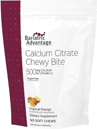 Avantage bariatrique Citrate de calcium Morceaux à croquer 500 mg - Très absorbant et digestible - Vitamine D3 - Supplément de calcium facile à croquer - Orange Tropical - 90 Compte