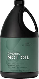Recherche sportive Keto MCT Huile de noix de coco bio - Combustible acide gras pour le corps + cerveau - Triple ingrédient C8, C10, C12 MCT - Parfait dans le café, le thé, et plus - Non-OGM et végétalien - Non aromatisé (128 Oz)