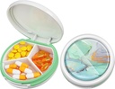 Serfeymi Petite Pill Box - 3 compartiments Portable Pill Box pour la poche de Purse, Compact Mini Travel Pill Case - Convient pour la médecine, la vitamine, l'huile de poisson, suppléments - blanc(Marble)