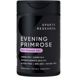 Sports Recherche Supplément Primrose de l'huile pressée froide - Softgels pour les femmes santé et la peau - sans gluten et sans OGM GLA - haute puissance 1300mg, 30 Compte