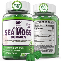 Gummées de mousse de mer - Gummées de mousse de mer irlandaise pour adultes et enfants - Supplément super-alimentaire avancé Seamoss avec extrait de racine de bradderwrack et de dard,ACV pour Immune quotidienne, Gut Cleanse, Vegan, 60 comtes