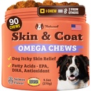 Natural Dog Company Skin & Coat Supplément pour chiens – Omega 3 Salmon Oil, Biotin & Vitamine E Support Manteau brillant, peau saine et éparpillement normal, favorise le confort de la démangeaison occasionnelle, 90 comte