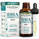 LiveWise Naturals DHA Omega-3 gouttes liquides pour les nourrissons et les tout-petits, Vegan-friendly Omega-3 supplément essentiel, favorise la santé du cerveau, les yeux, la défense du corps, la nutrition des bébés et des tout-petits