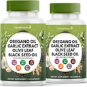 Huile d'origan, extrait d'ail, feuille d'olive, huile de graines noires, Astragalus-Immune Support et supplément de santé digestif pour les femmes et les hommes- 120 Compte