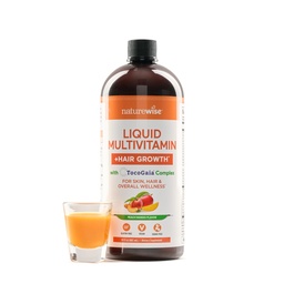 NatureWise Multivitamine liquide croissance des cheveux pour les femmes et les hommes + Tocogaia® pour la croissance des cheveux et l'élasticité de la peau support + biotine, vitamine D, E, B - sans sucre multivitamine, végétalien - 30 fl oz[30 portions]