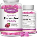 Gummies de resvératrol sans sucre - Supplément de resvératrol haute pureté pour antioxydant, vieillissement en santé, peau, cerveau, biologique - 120 Gummies