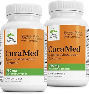 Terry Naturally CuraMed 750 mg - Antioxidant Supplement for Brain & Heart Health - Supplement with High-Potency Curcumin Complex - Kidney, Liver & Immune Health Support - 120 Softgels (Pack of 2)