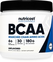 Nutricost BCAA poudre (non aromatisée, 30 portions) - Végétarien, non-OGM, sans gluten, rapport 2:1:1 optimal